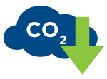 cloud of CO2 with down arrow